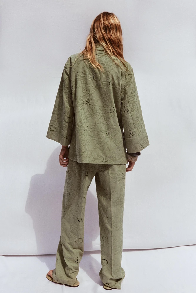 STRAIGHT LEG PANTS WITH OPENWORK EMBROIDERY