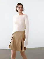Pleated suede leather skirt
