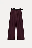 DOUBLE PLEAT BELTED PANTS