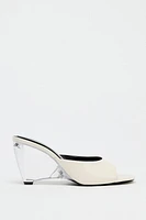 TRANSPARENT WEDGE LEATHER MULES