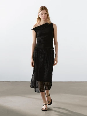 Draped cotton top with knot detail