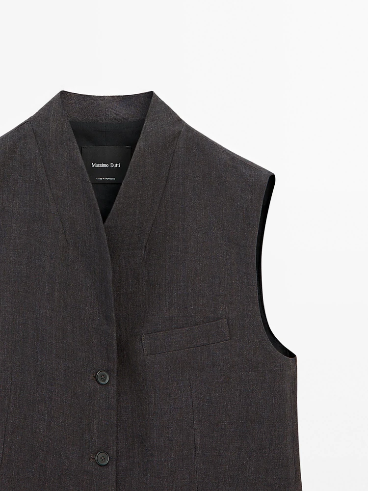 Veste sans manches col roulé 100 % lin