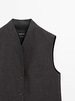 Veste sans manches col roulé 100 % lin