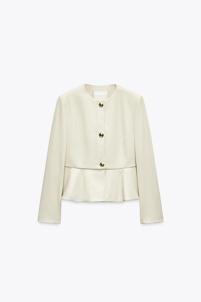 FAUX LEATHER PEPLUM BLAZER