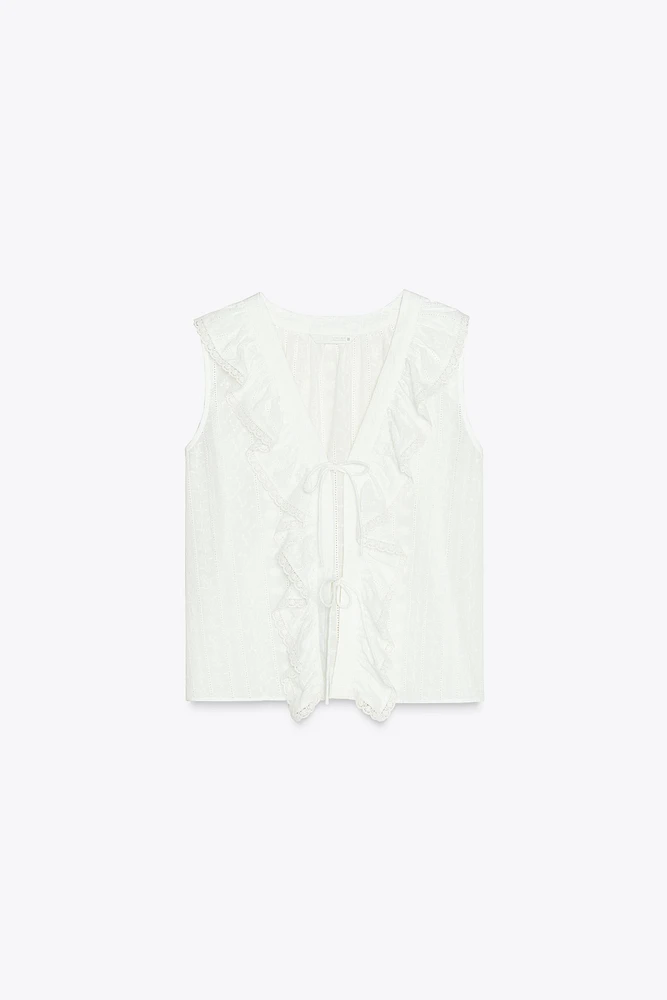 CHEMISE BRODÉE PERFORÉE À VOLANTS