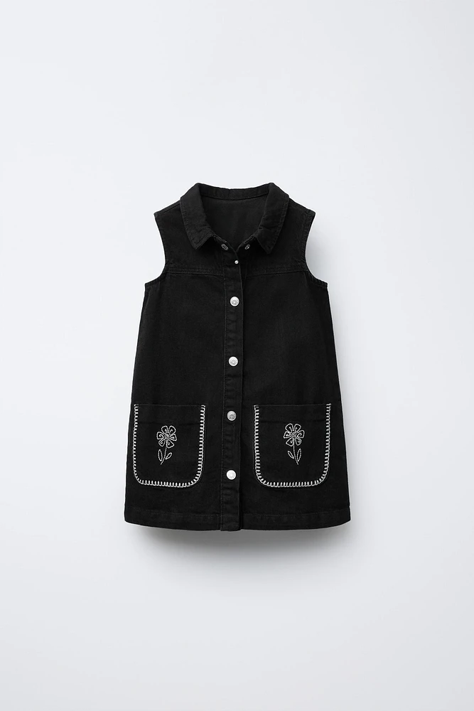 ROBE EN DENIM FLEURS BRODÉES