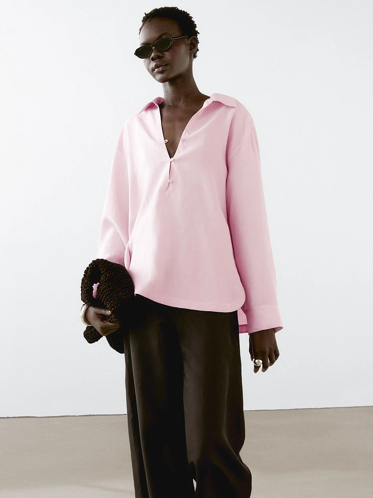 Pantalon à taille élastique en lin