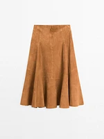 Jupe midi ample en cuir et daim