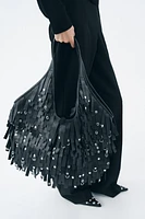 FRINGED LEATHER MAXI TOTE BAG