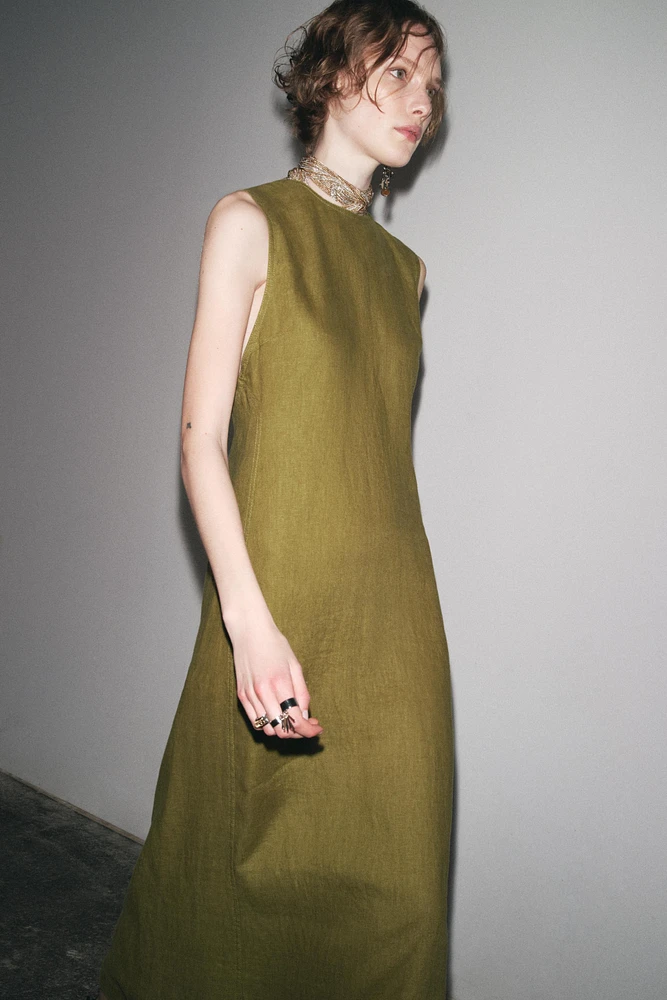 100% LINEN MIDI DRESS ZW COLLECTION