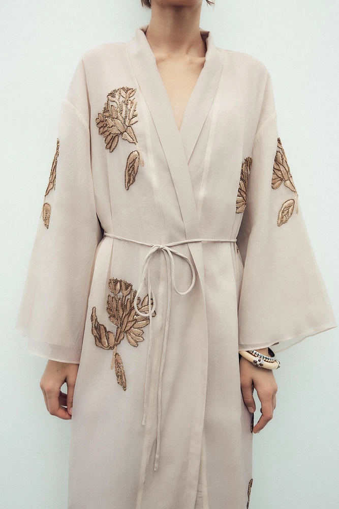 SILK KIMONO WITH EMBROIDERY AND BEADS