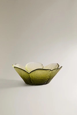 GLASS BOWL WITH RAISED FLORAL DESIGN