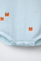 CRAB AND FISH EMBROIDERY KNIT ROMPER