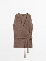 Linen blend knit crossover top