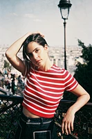 STRIPED KNIT SHORT SLEEVE TOP