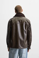 WASHED FAUX LEATHER OVERSHIRT