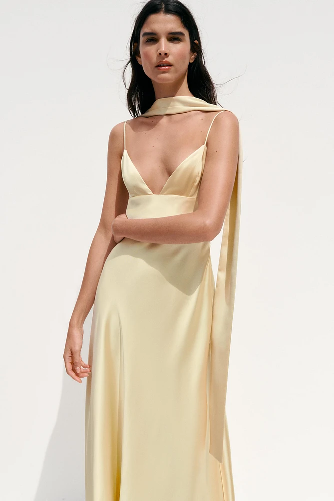 SATIN EFFECT FOULARD DRESS