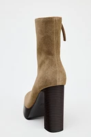 SPLIT LEATHER PLATFORM HEELED ANKLE BOOTS