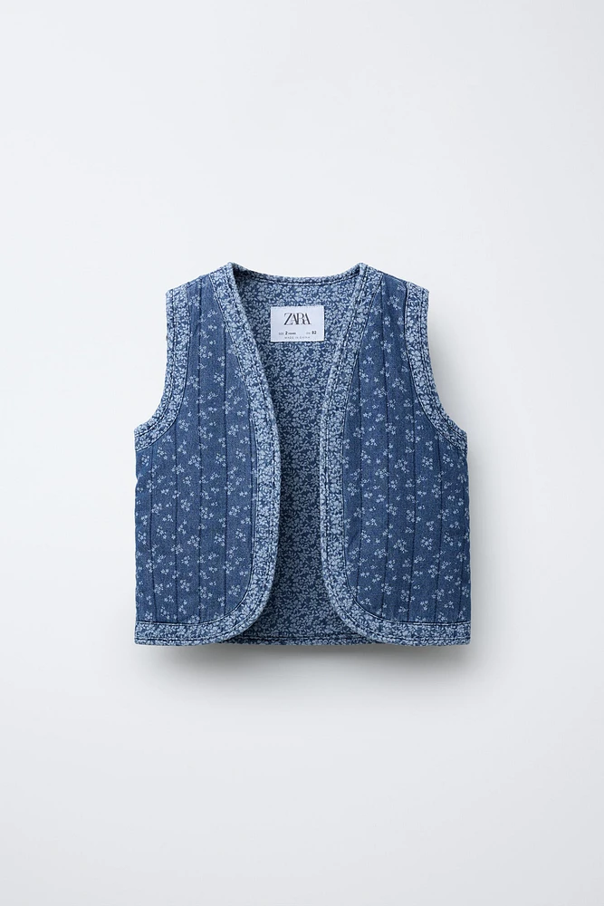 GILET SANS MANCHES DENIM À FLEURS