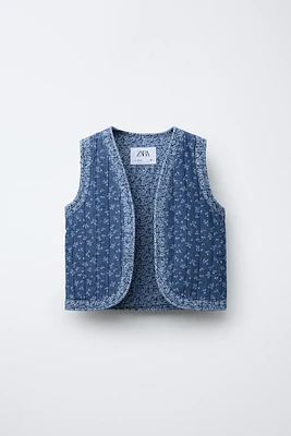 FLORAL PRINT DENIM VEST