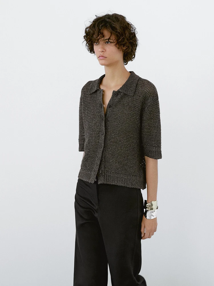 Cardigan ajouré à manches courtes