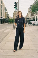 STRAIGHT FIT LINEN PANTS WITH TOPSTITCHING