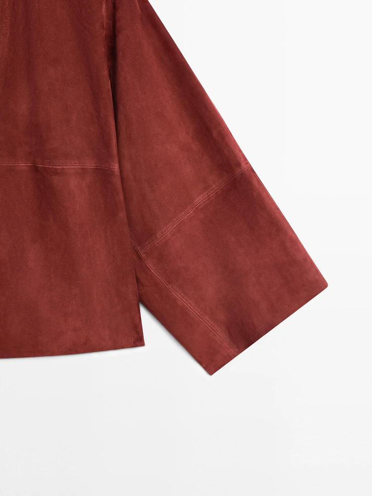 Loose-fitting suede leather shirt
