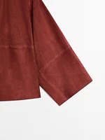 Loose-fitting suede leather shirt
