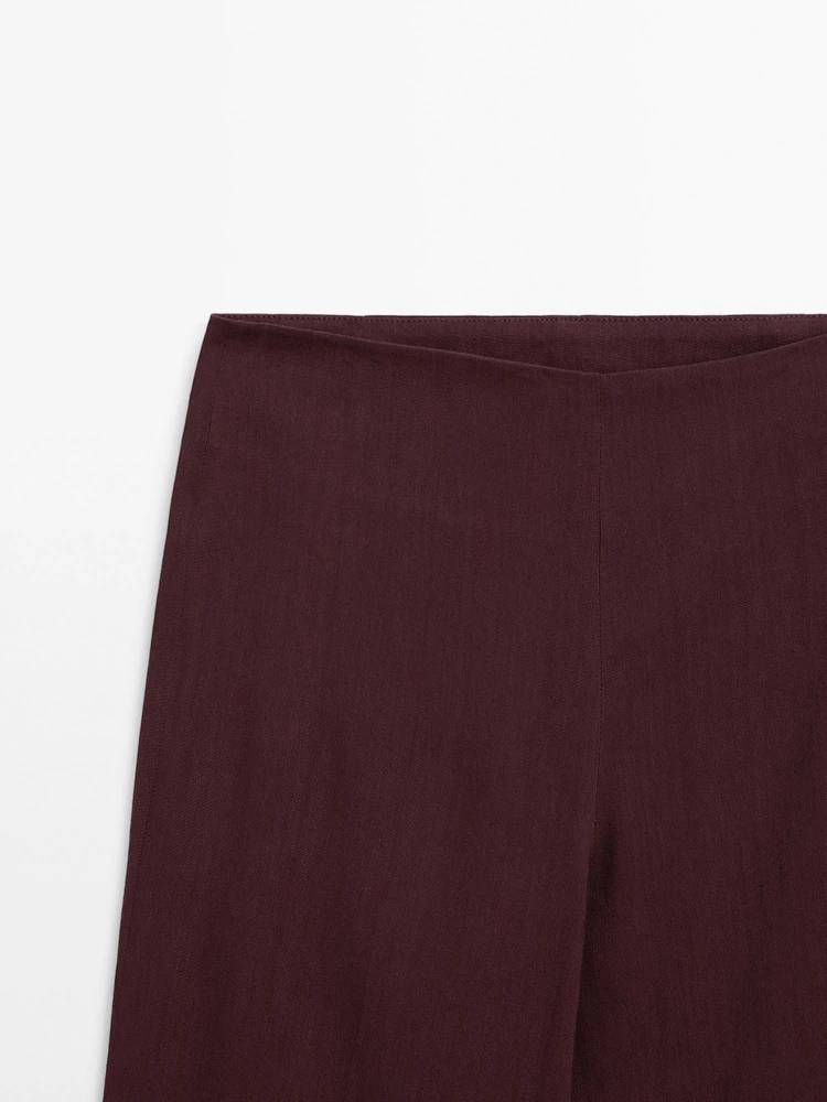 Flowing linen blend flared trousers