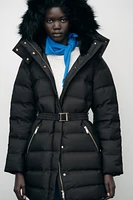 WATER AND WIND PROTECTION HOODED BELTED DOWN JACKET