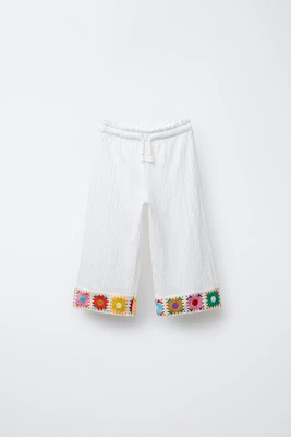 RUSTIC CROCHET KNIT FLOWER PANTS