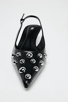 STUDDED KITTEN HEEL SLINGBACKS