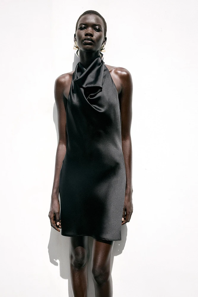 SATIN HALTER MINI DRESS