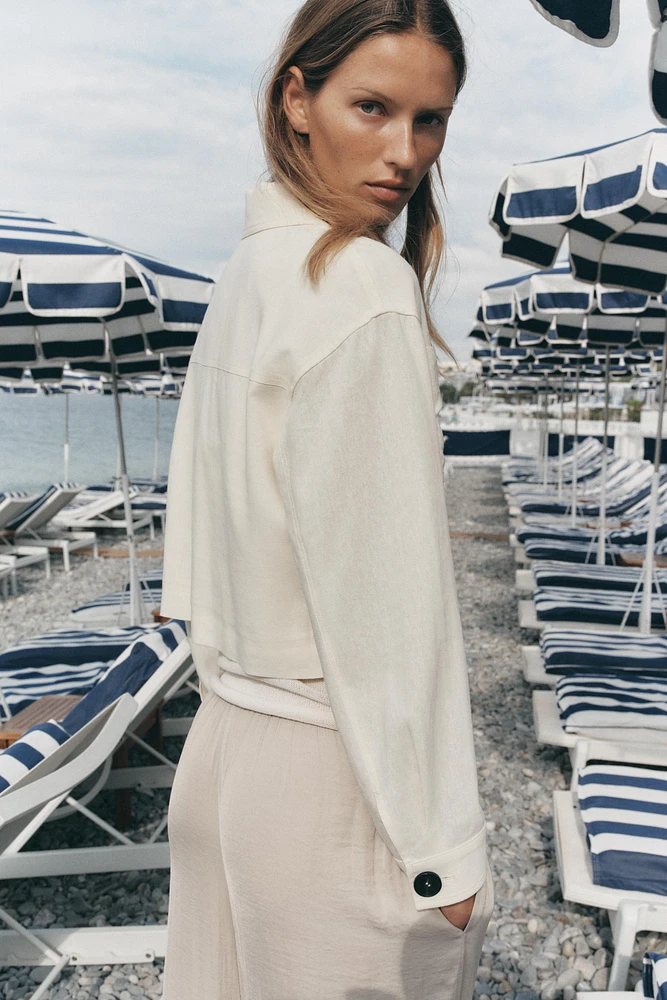 VESTE AVEC LIN MANCHES COMBINÉES