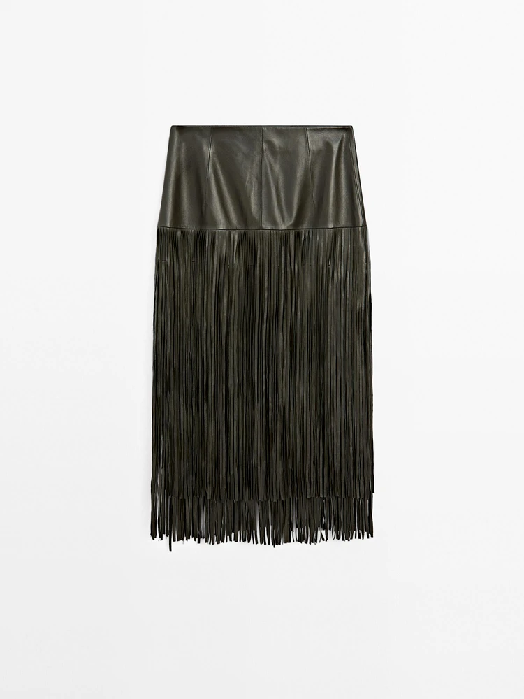 Nappa leather midi skirt with fringing - Studio