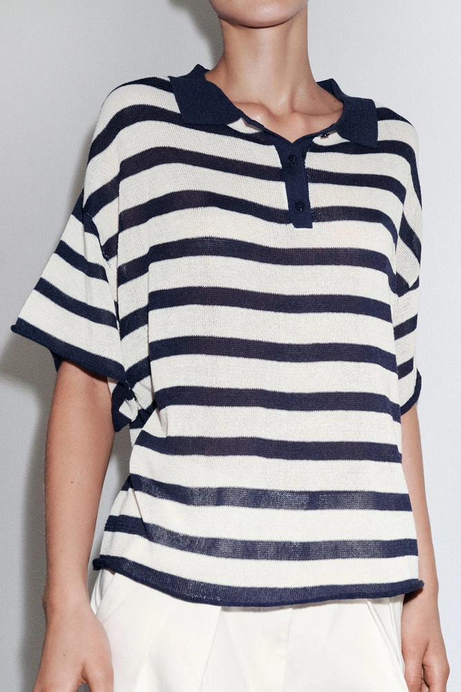 STRIPED KNIT POLO SHIRT