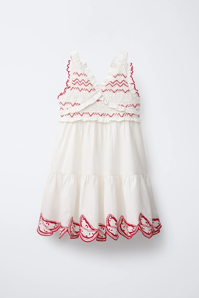 WATERMELON EMBROIDERED DRESS