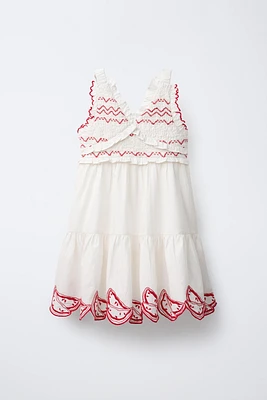 WATERMELON EMBROIDERED DRESS