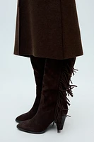 SUEDE FRINGED HIGH SHAFT BOOTS