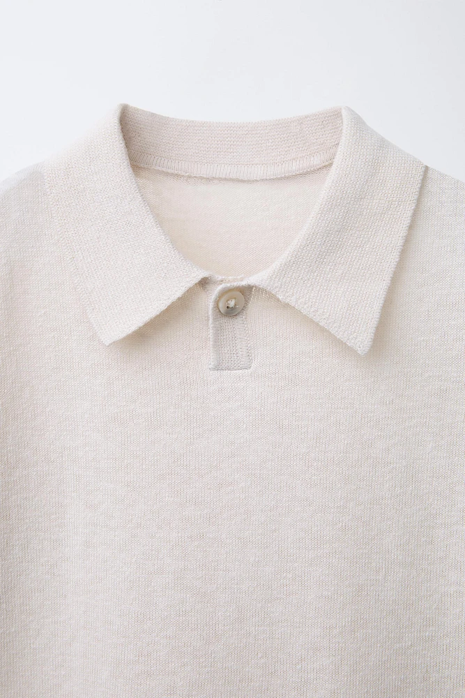 LINEN COTTON KNIT POLO SHIRT