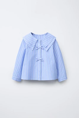 BOW TRIM STRIPED SHIRT