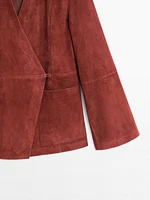 Kimono cache-cœur en cuir et daim