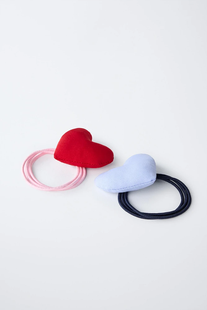 TWO-PACK OF PADDED HEART HAIR TIES