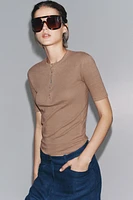 BUTTONED LINEN T-SHIRT