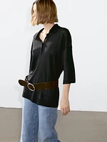 Oversize knit sweater with polo collar