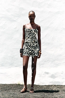 BERMUDA IMPRIMÉ TAILLE HAUTE AVEC LIN
