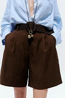 PLEATED BELT SHORTS