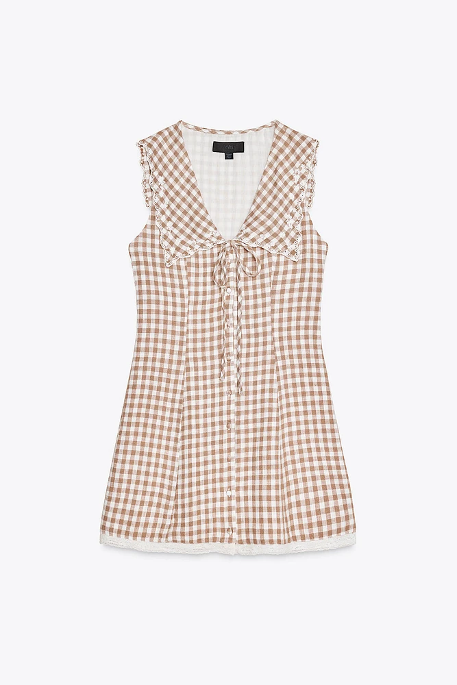 GINGHAM SHORT DRESS WITH PETER PAN COLLAR