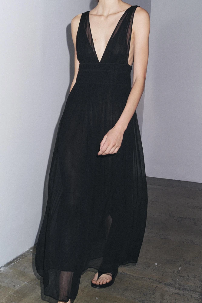 GEORGETTE DRESS WITH ELASTICATED RUCHING