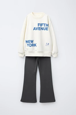 TEXT SWEATSHIRT AND FLARE LEGGINGS SET